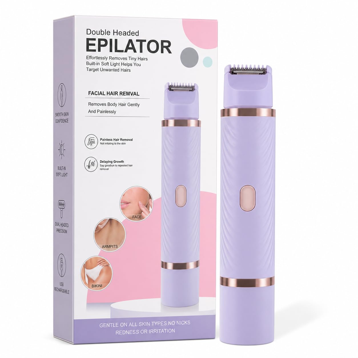 2-in-1 women's electric razor, front view with detachable 3-in-1 trimmer head - view 2