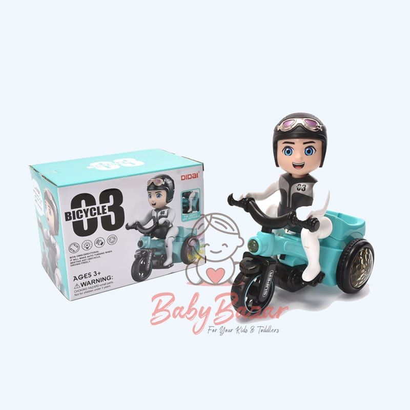 360° Rotating Bicycle Toy with Light Effects and Sound — product view showing lights and rotation